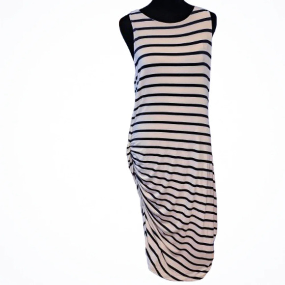 Banana Republic Black and white Striped Knit Dress with rushed side - Picture 1 of 8
